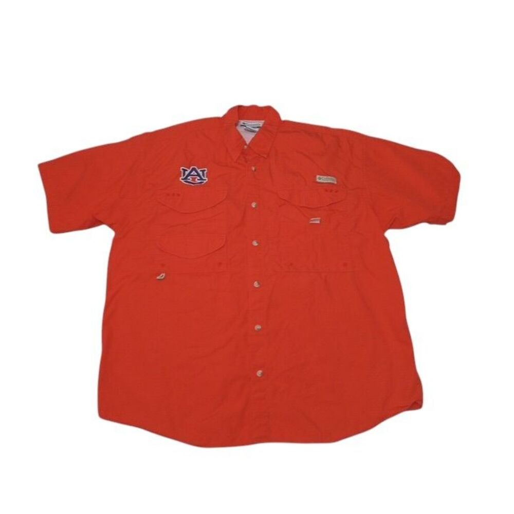 Columbia Men's‎ Large Shirt Orange PFG Vented Short Sleeve Auburn Tigers
